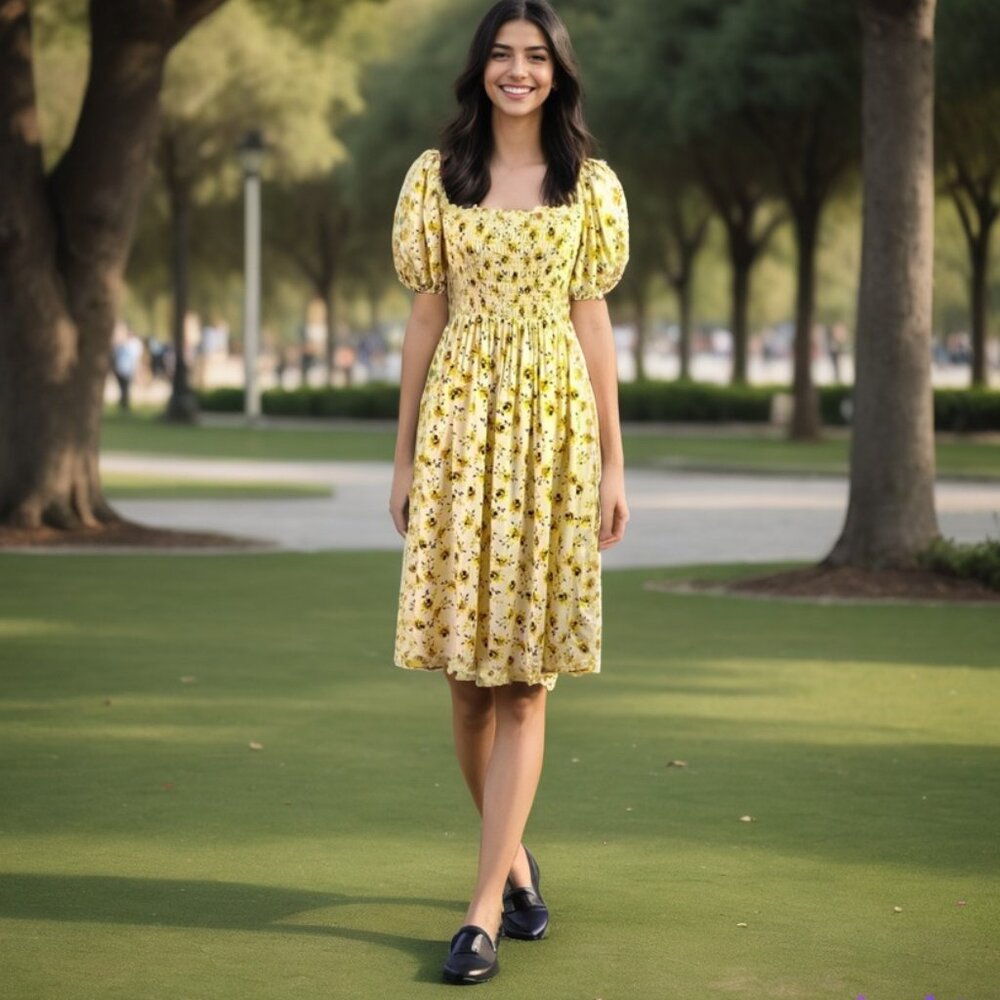dRA Los Angeles Yellow Floral Smocked Dress